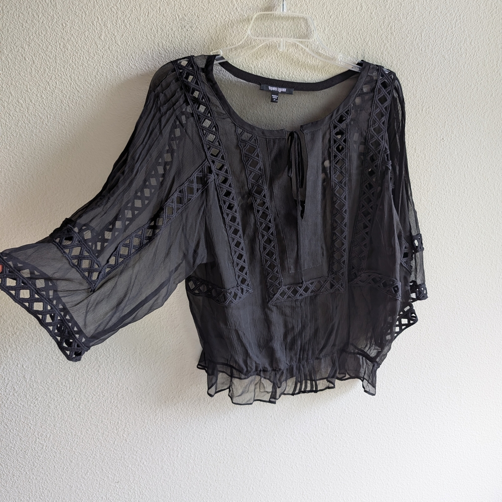 Daniel Rainn Black Cropped Blouse with Tie Front